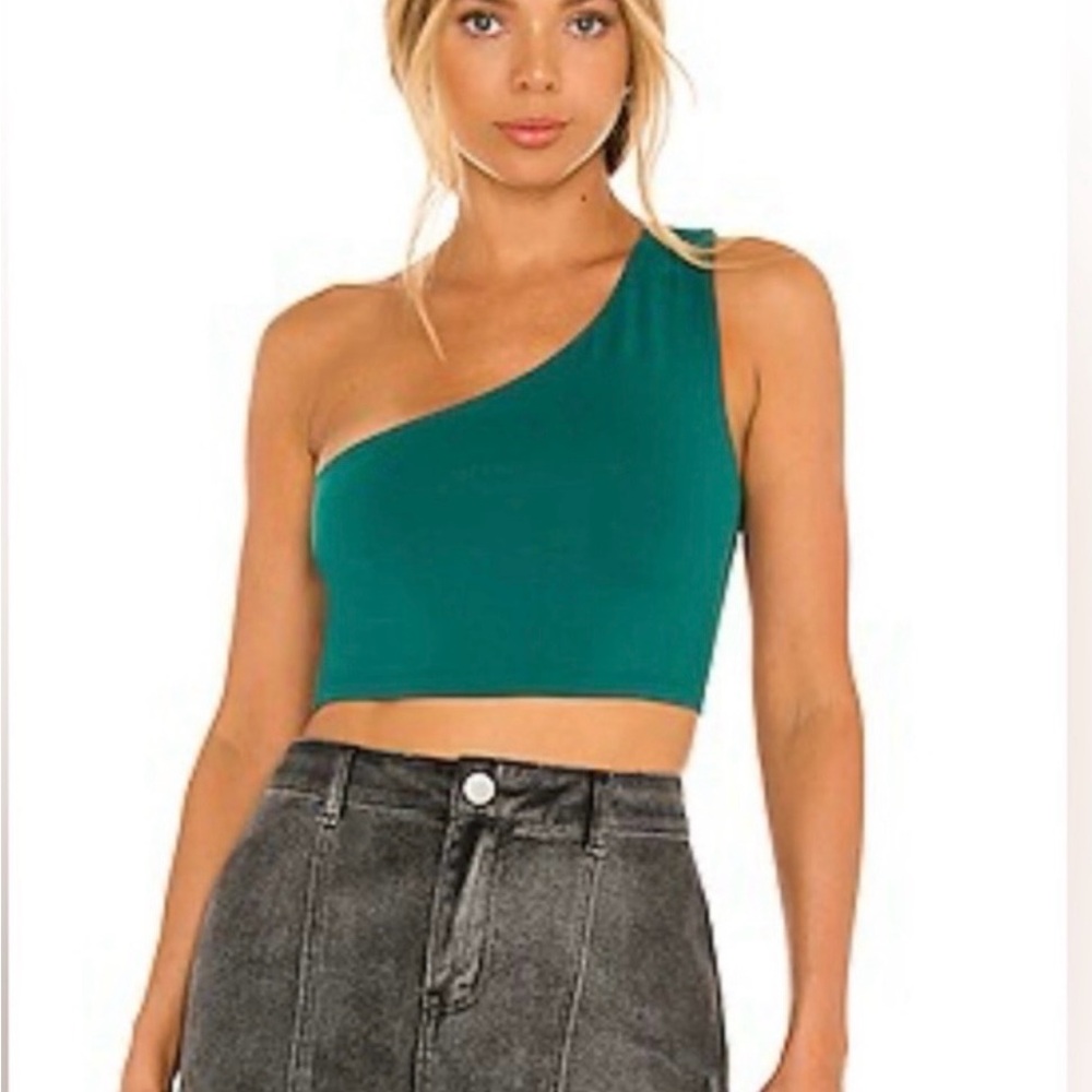 Susana Monaco One-Shoulder Green Crop Top